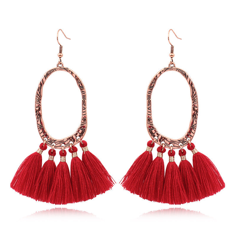 Wholesale Bohemian Handmade Tassel Alloy Earrings